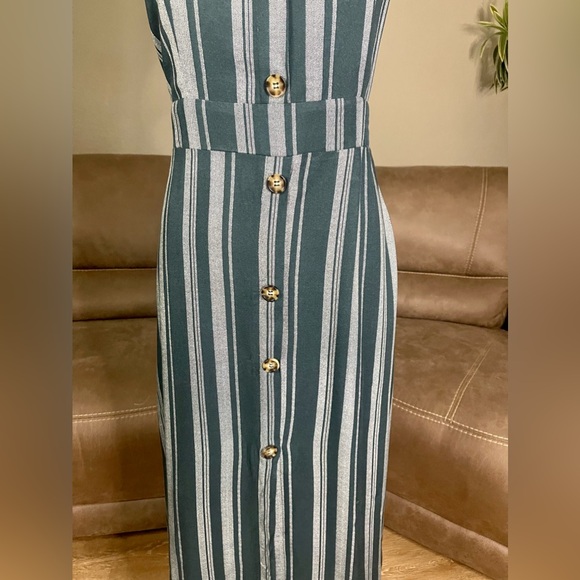 Charlotte Russe Never Worn Green White Striped Sun Dress Sz L Large - Picture 3 of 16